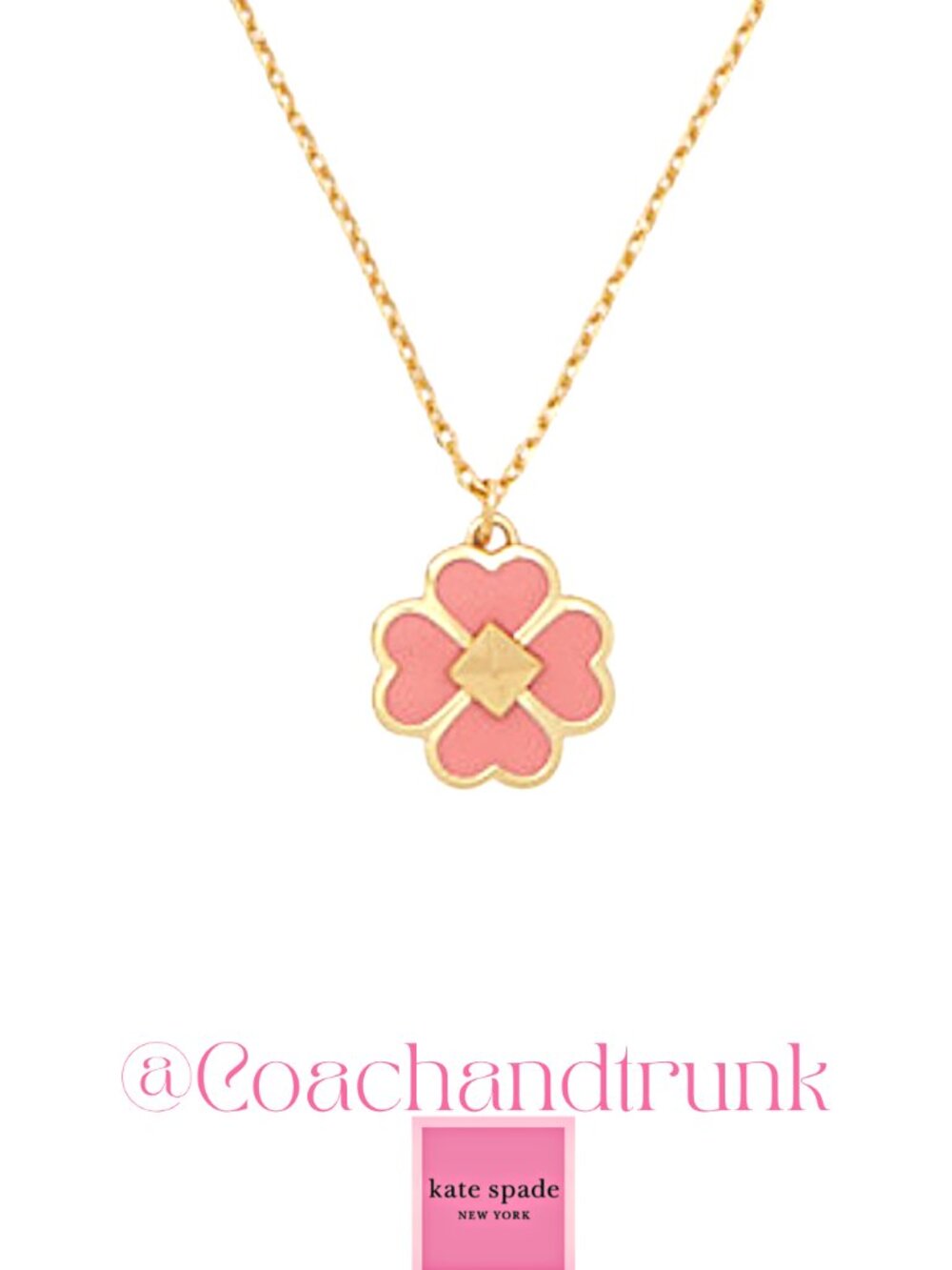 KATE SPADE Spades & Studs Peach Nectar Enamel Gold Pendant Dust Bag Included NWT
